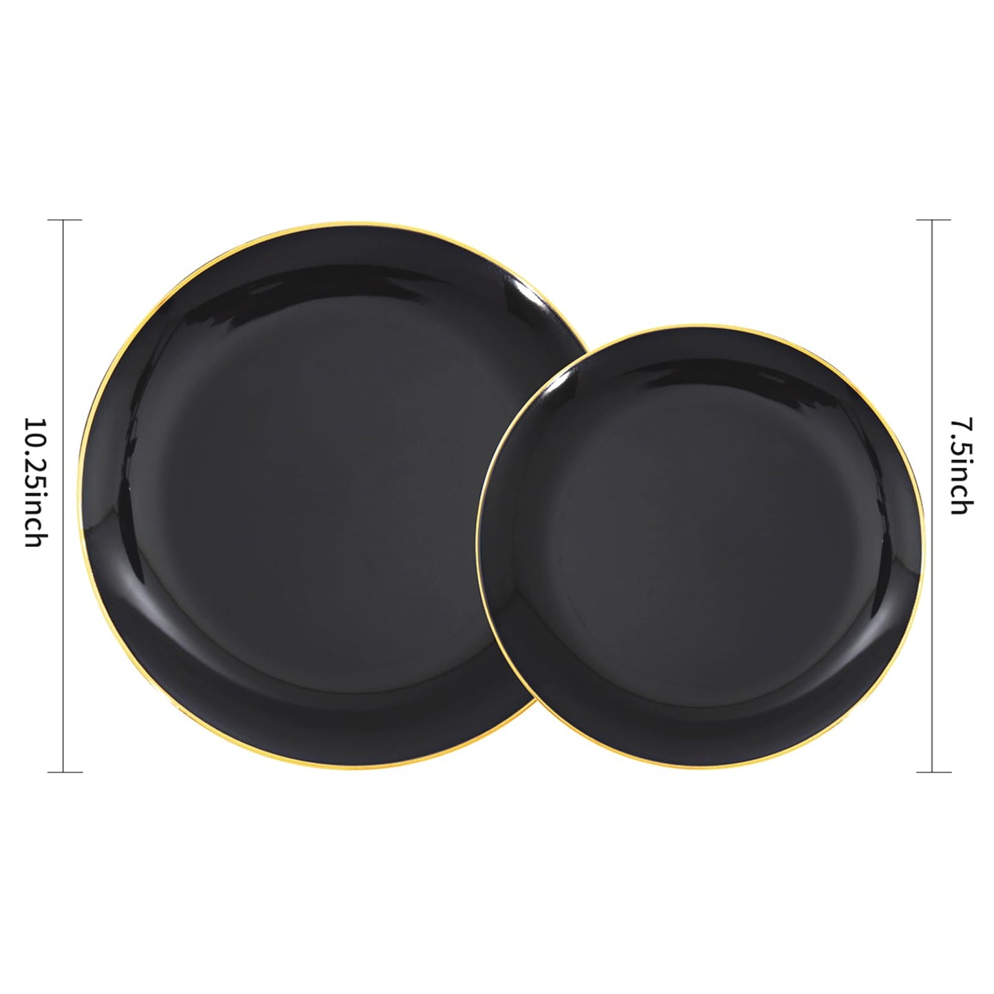 KIRE 100PCS Black and Gold Plates - Black Plastic Plates Disposable with Gold Rim for Halloween Party/Wedding/Birthday Include 50Pcs 10.25inch for Dinner and 50Pcs 7.5inch for Dessert/Salad