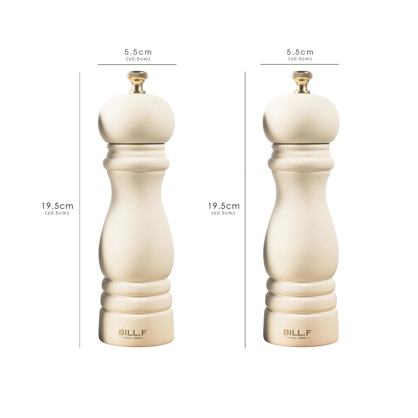 BF BILL.F SINCE 1983 Salt and Pepper Mill Set, Wooden Pepper Mill, Set of 2 Manual Salt Pepper Shaker Mill, Refillable, 7 Inches (Cream Set)