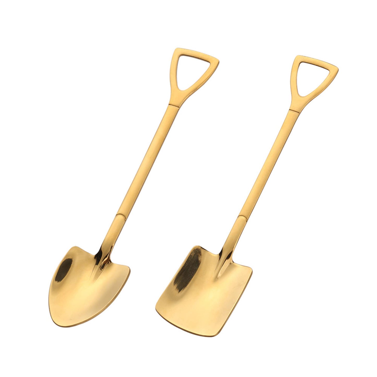 Gold Shovel Shape Spoons- 2piece Stainless Steel Spoon Long Handle Coffee Ice Cream Afternoon Teaspoon for Home Kitchen Restaurant Party（gold）