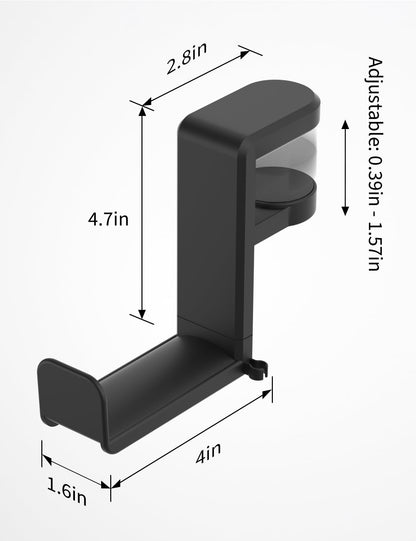 Celerion Headphone Hook - Under Desk Headphone Holder with 360-Degree Adjustable Rotation, Black