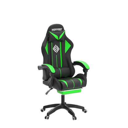 Gaming Chair Massage with Bluetooth Speakers and Lights Ergonomic Computer Game Chair with Footrest LED RGB Lights High Back Music Video Game Chair with Lumbar Support Green and Black