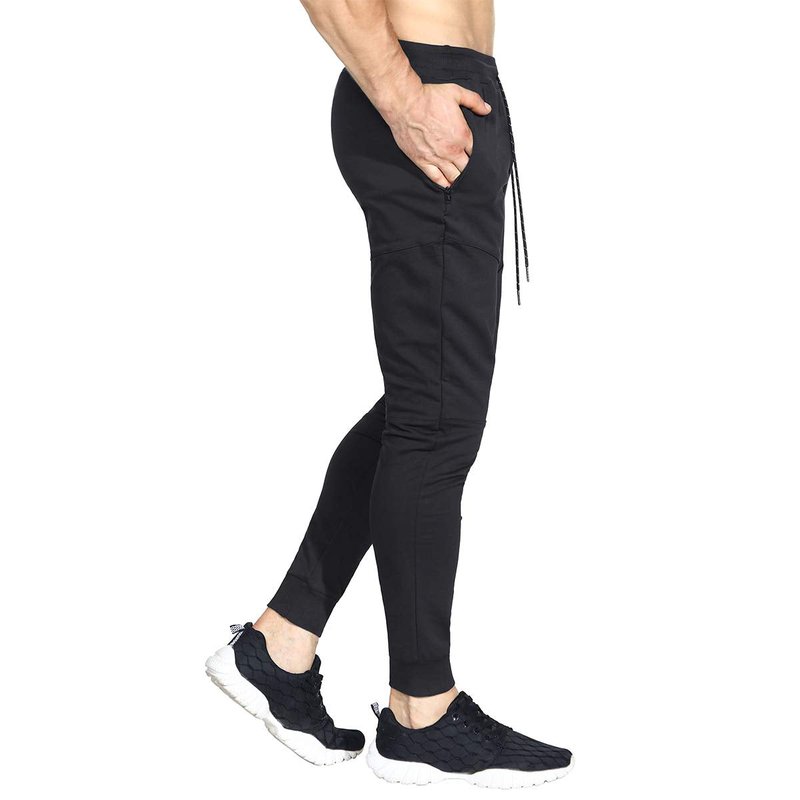 ZENWILL Mens Tapered Workout Running Pants,Gym Jogger Training Sweatpants Slim Fit with Zip Pockets (X-Large, Black)