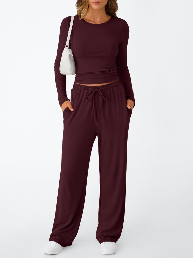 Trendy Queen Womens Two 2 Piece Matching Lounge Sets 2026 Early Fall Fashion Must Haves Y2K Workout Gym Clothes Comfy Airport Travel Vacation Luxury Outfits Sweatsuit Winter Clothing