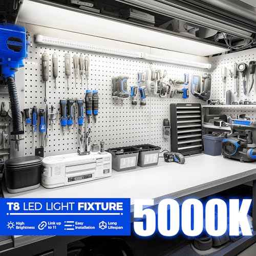 Barrina 5000K 2FT LED Shop Light, 3000LM, 20W, T8 Shop Lights for Garage, Workbench, Cabinet, Workshop, Room, LED Tube Lights, Linkable Ceiling Light Fixture with Built-in ON/Off Switch, ETL, 4 Packs