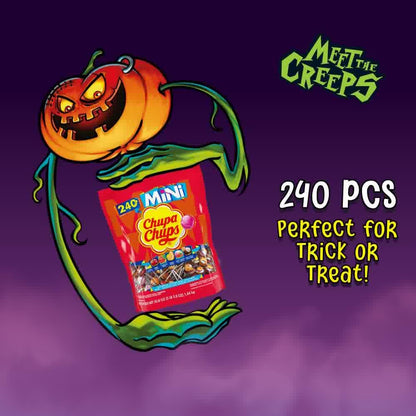 Chupa Chups Mini Lollipop Halloween Trick or Treat Candy Variety Assortment, 5 Flavors, Individually Wrapped Bulk Candy for Adults & Kids, 50.8 oz Bag (240 Suckers)