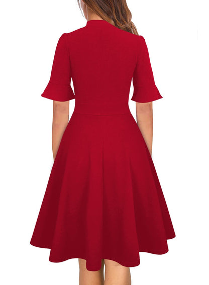 RANPHEE Dresses for Women 2025 Christmas Church Outfits Woman Cute Ruffle Short Sleeve Flowy Frocks Peplum Flattering Dress to Hide Tummy XL
