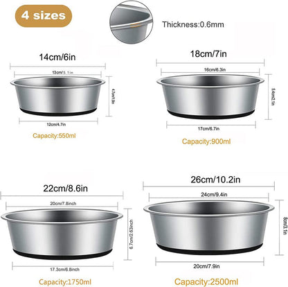 SUOXU Thick Stainless Steel Dog Bowls, Large Dog Bowl With Non-slip silicone Bases, 2500ml Large Dog Feeder Bowls And Water Bowls(XL-25.5cm)