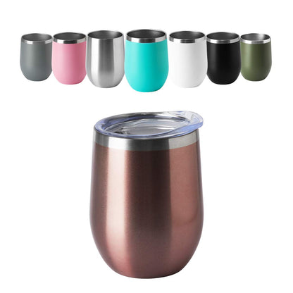 HASLE OUTFITTERS 12oz Wine Tumbler with Lid Stemless Wine Glasses Double Wall Vacuum Travel Mugs stainless steel Coffee Cup for Cold & Hot Drinks Wine Coffee Cocktails Beer 6 Pack Rose Gold