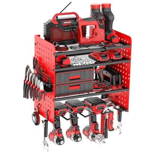 4-Layer Power Tool Organizer Wall Mount Tool Organizers and Storage with 4 Drill Bit Holders Heavy Duty Tool Organizers Utility Rack Tool Organization for Workshop