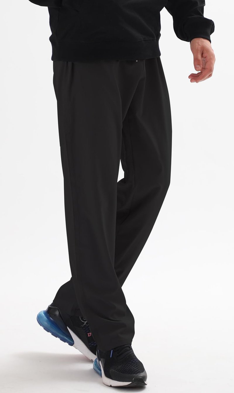 Athletic Pants for Men Water Resistant Quick Dry Lightweight Polyester Workout Warm Up Hiking Sweatpants with Pockets Black