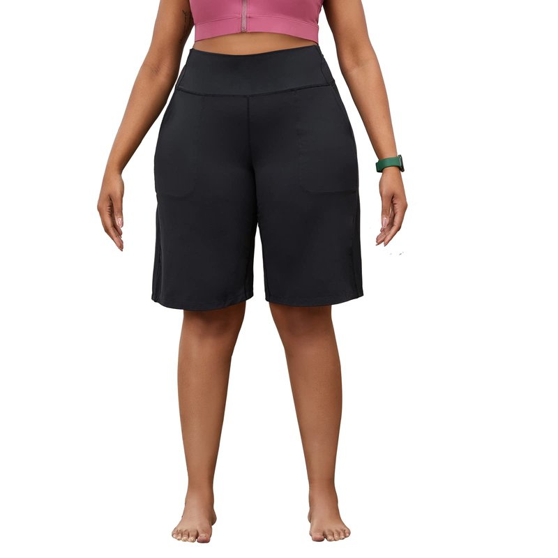 YOHOYOHA Plus Size Women's Bermuda Yoga Shorts - Workout Running Athletic Bike Gym Shorts Long High Waist XL