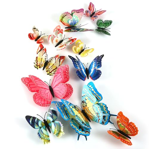 12pcs Glow in The Dark Wall Stickers, Colorful 3D Butterfly Magnets, Removable DIY Wall Art Crafts for Kids Girls Bedroom Home Room Decor