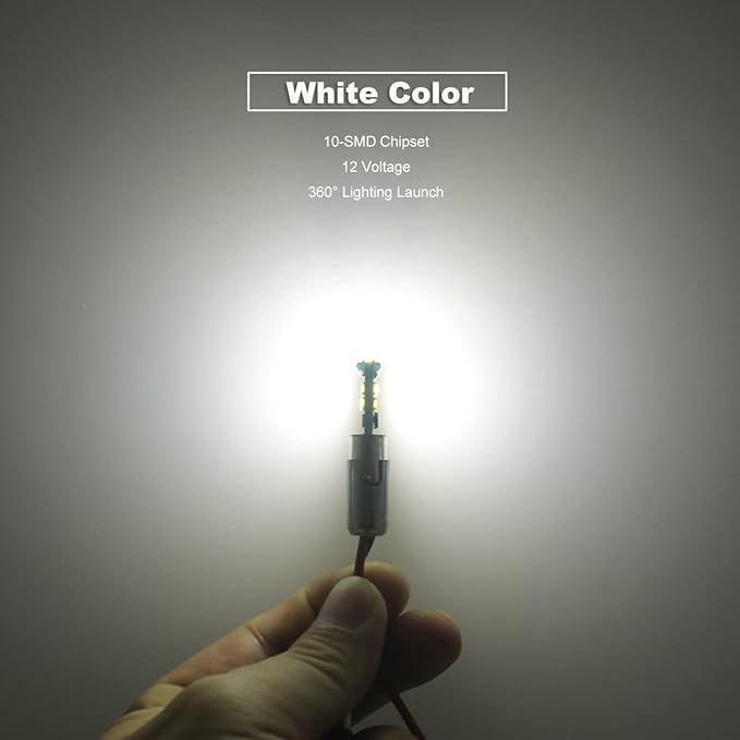 T10 Xenon White Car Interior Exterior Replacement Bulb Map Dome Door Trunk Cargo Tag Number Plate LED Light 168 175 194 2825 W5W Size (Pack of 10)