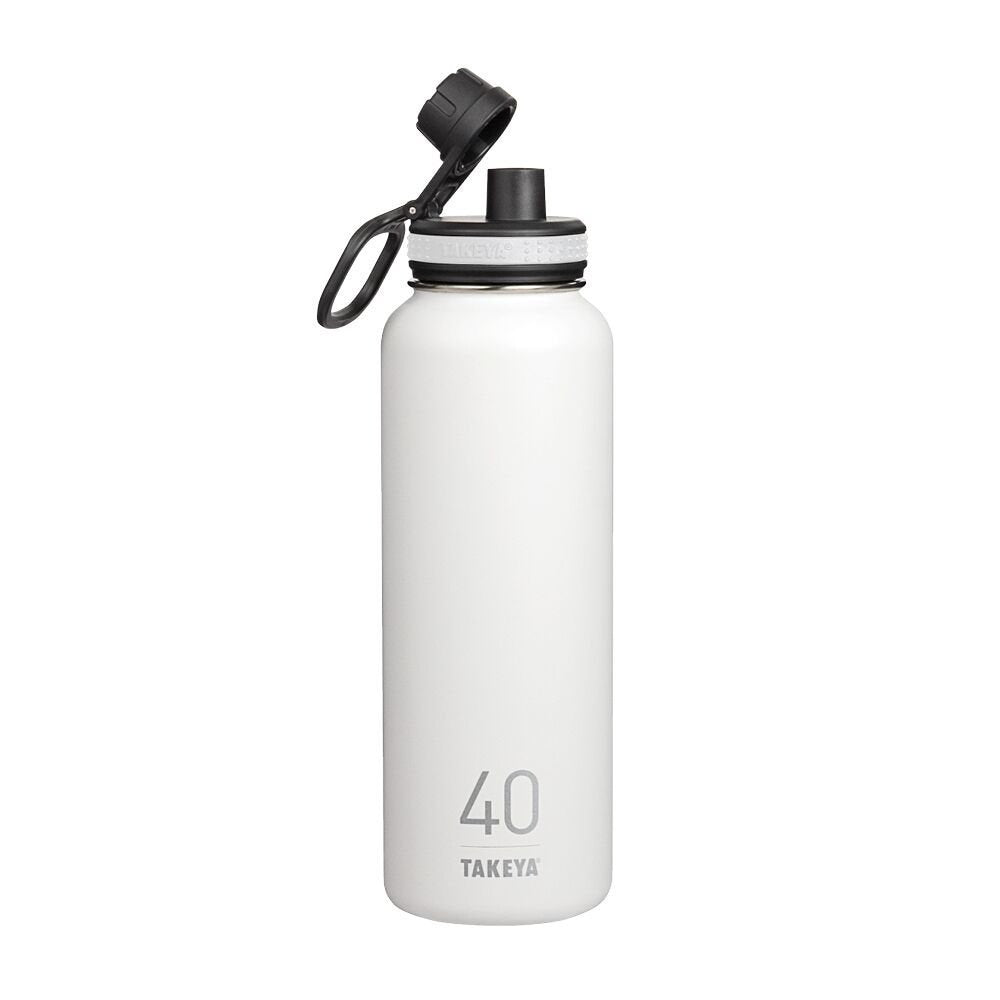 Takeya Originals 40 oz Vacuum Insulated Stainless Steel Water Bottle with Spout Lid, White