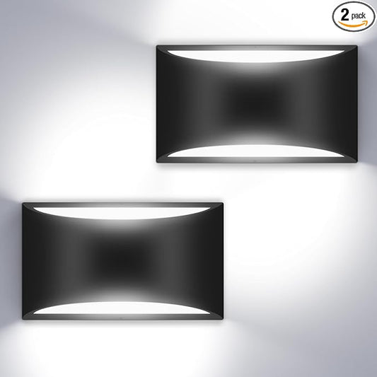 Modern LED Wall Sconces Set of Two,Cool White 6000K Hardwired Black Wall Lights Up and Down Wall Mount Light(with G9 Bulbs)
