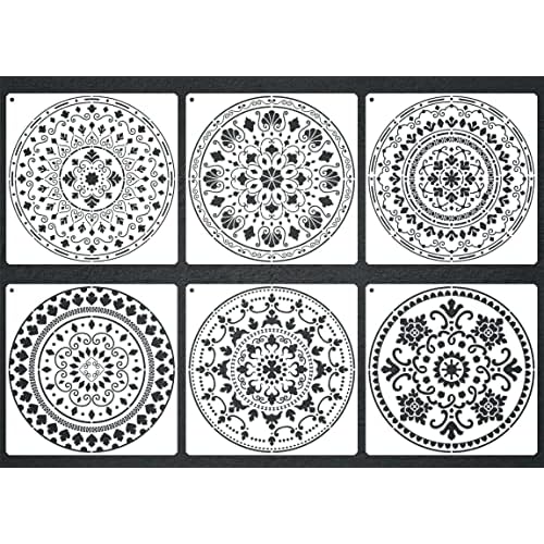 Large Mandala Stencils for Painting, 6 Unique Designs, 12" X 12" Reusable Mandala Stencil Templates for Home Decor, Large Stencils for Painting Wall