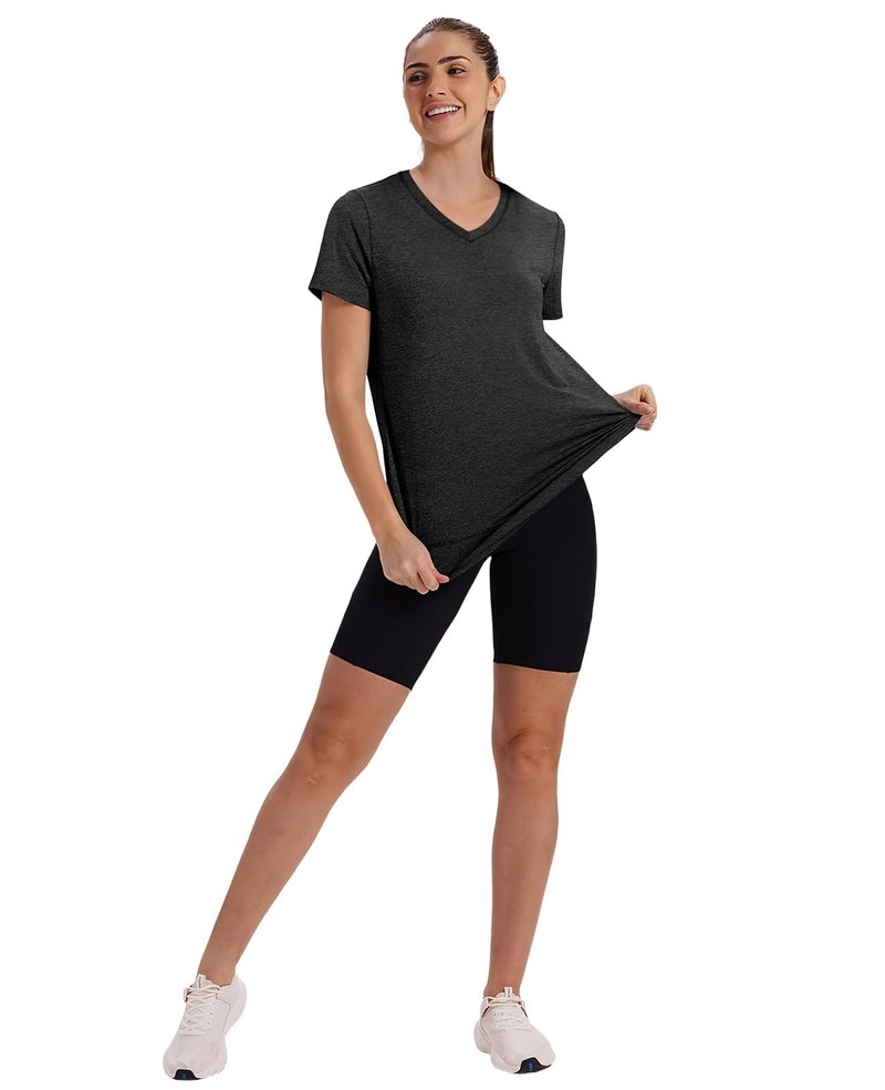 Short Sleeve Shirts for Women Workout Yoga Tops Sun Protection Clothing Summer Outfits Rash Guard Side Slit V Neck Black XL