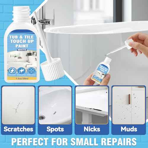 Tub and Tile Paint, White Touch Up Paint Pen for Bathtub, Repairs Countertops, Sinks, and Appliances, Porcelain Paint for Any Scratches Spots on Ceramic, Enamel, 1.5 fl Oz