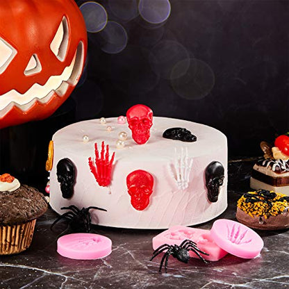 4 Pieces 3D Skeleton Hands Skull Silicone Fondant Molds Halloween Party Chocolate Candy Clay Moulds for DIY Chocolate, Cake, Pudding, Ice Cream, Epoxy Resin Mould, Pink
