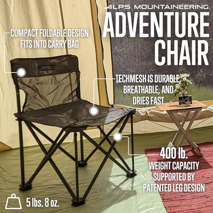 ALPS Mountaineering Adventure Folding Camping Chairs - Durable Mesh Fabric Over Powder Coated Aluminum with Simple Compact Design and Shoulder Carry Bag, Charcoal