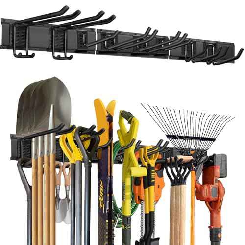 48-Inch Garage Storage Tool Organizer with 8 Hooks - Heavy Duty Metal Rack for Garage Organization, Garden Tool Organizer - Wall Mounted Tool Hanger for Shovels, Ladders, Lawn Tools