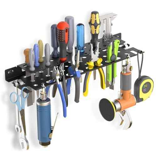 WallMount Tool Storage Rack, 17'' Screwdriver Holder Organizer, Equipped Suspension Holes for Pneumatic Tools
