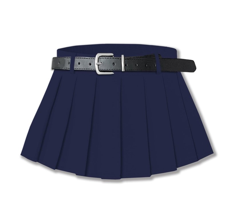 SANGTREE Women's Pleated Skirts Casual Buckle Belted Elastic Waist Tennis Skater Short Mini Skirt, Navy Blue,US M
