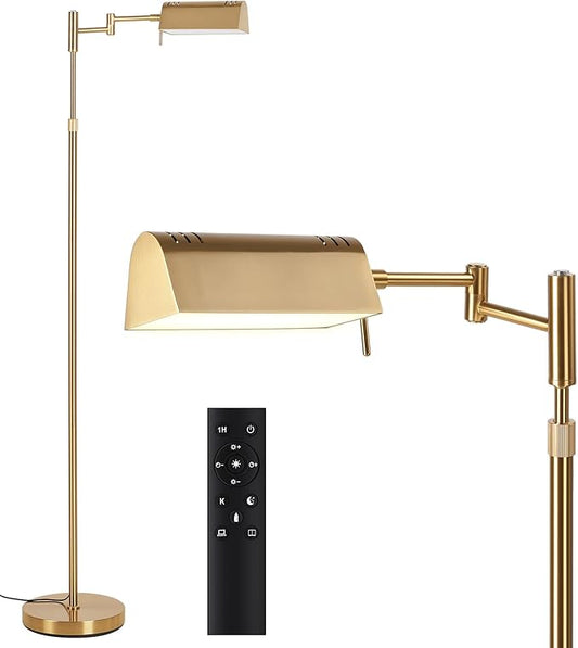 SUNMORY Dimmable LED Pharmacy Floor Lamp, 16W Bright Reading Floor Lamp with Remote & Touch Control, 350°Swing Arm, Adjustable Task Craft Standing Lamp for Living Room Bedroom Office, Gold