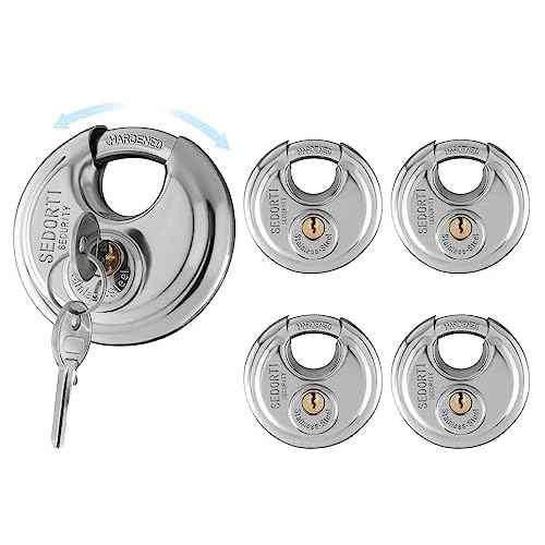 5-Pack Discus Padlocks Keyed Alike, 2-3/4 inch Wide, Stainless Steel 304 Round Lock, Waterproof and Rustproof Storage Lock with Brass Keys, Ideal for Storage Unit Gate, Outdoor, Shed, Fence