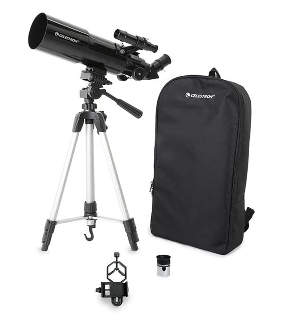 Celestron Travel Scope 80 Portable Refractor Telescope – 80mm Aperture, Fully-Coated Glass Optics – Includes Tripod, Smartphone Adapter, Backpack & Software – Ideal for Beginners & Travel