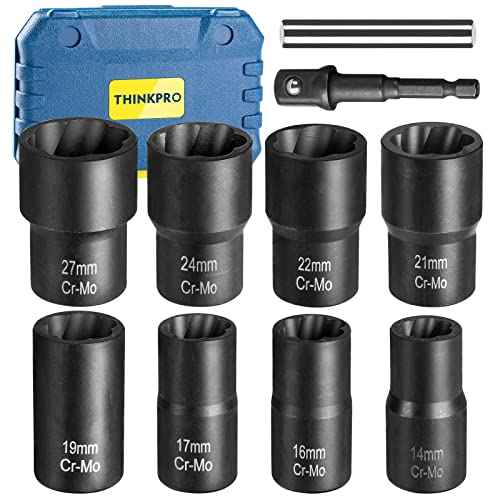 Lug Nut Removal Tool,10 Piece Lug Nut Extractor Set 1/2 Inch Drive, Easy Out Lug Nut remover for Damaged, Frozen, Studs, Rusted, Rounded-Off Bolts & Nuts Screws