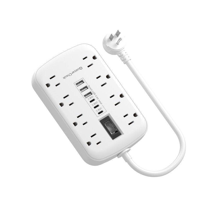 Short Extension Cord 1 ft, Small Power Strip Flat Outlet Extender Surge Protector with 8 AC Outlets 6 USB (5V/4.8A 24W), Mini Extension Cord Flat Wall Plug for Home Office Dorm Kitchen Bathroom