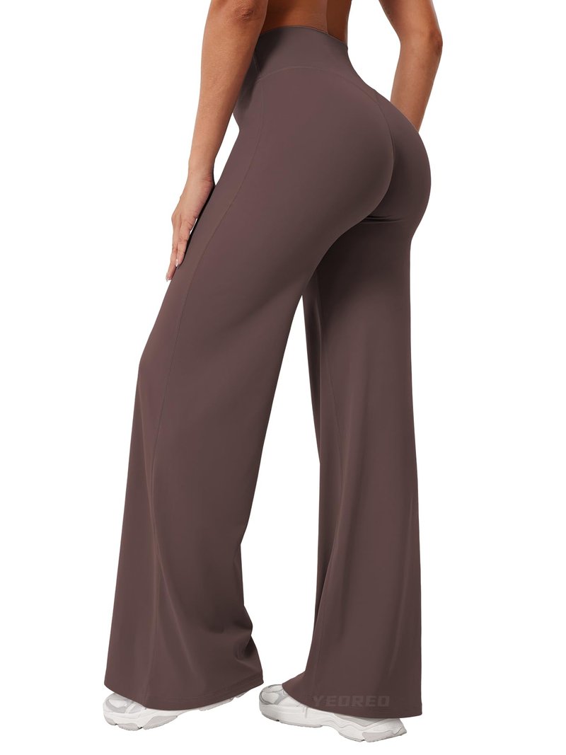 YEOREO Workout Leggings Womens No Front Seam Straight Leggings 31.5" High Waist Buttery Eddiy Gym Yoga Pants Plum Brown M