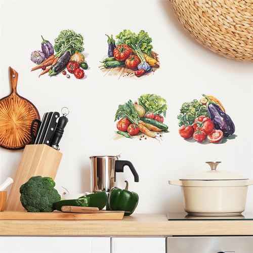 Colorful Vegetables Painted Wall Stickers, sacinora Eggplant Tomato Onion Carrot Lettuce Wall Decals Removable Vinyl Peel and Stick for Kitchen Bedroom Nursery Art Home Decorations