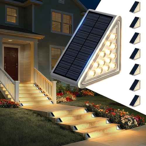 Solar Step Lights Outdoor Stair Light, Deck Lights Outdoor Powered IP65 Waterproof, 2CCT Solar Outdoor Step Light, Decor for Stair, Deck, Step, Sidewalk, Porch and Outside Patio,2CCT,8 Pack