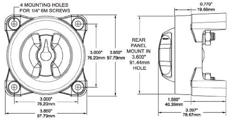 e-Series Battery Switch Selector - 4 Position with Alternator Field Disconnect | 32V DC, 325A, Red