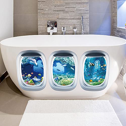 Wall Stickers, Ocean World Theme, 3Pcs Decals Removable for Bathroom