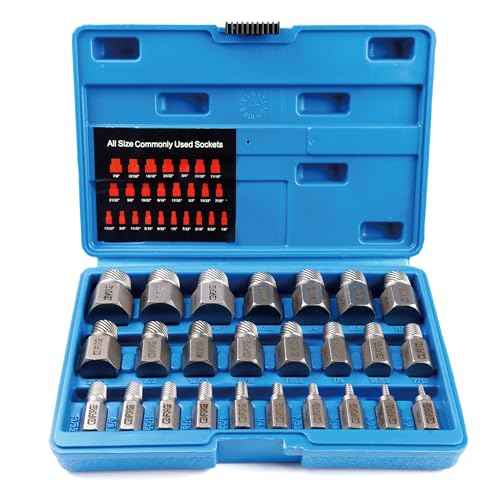 25-Piece Screw Extractor Set, Hex Head Multi-Spline, Easy Out Bolt Extractor Tool, Chrome Molybdenum Alloy Steel Heavy Duty EZ Out Rounded Screw Remover, 1/8" to 1" diameter