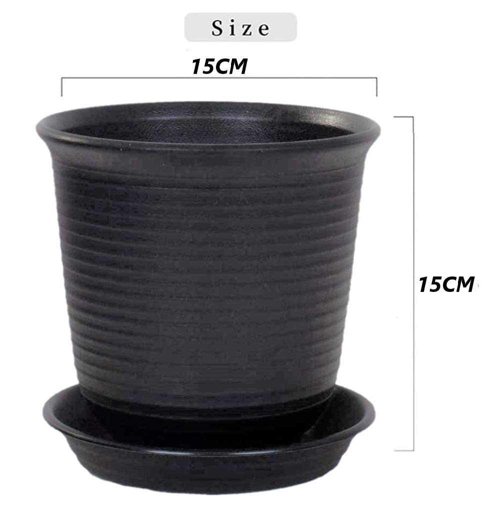 KAHEIGN 6Pcs Plastic Flower Pots, 15.5cm Thicken Plant Pots Plant Container Indoor Gardening Pot with Drainage Pallet (Black)
