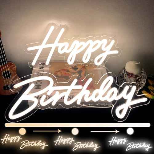 Happy Birthday Neon Sign - 3 Color Modes Happy Birthday Sign 17" - USB Happy Birthday Light Up Sign with Dimmable Switch - Happy Birthday LED Sign for Backdrop, Party, Celebration, Decoration