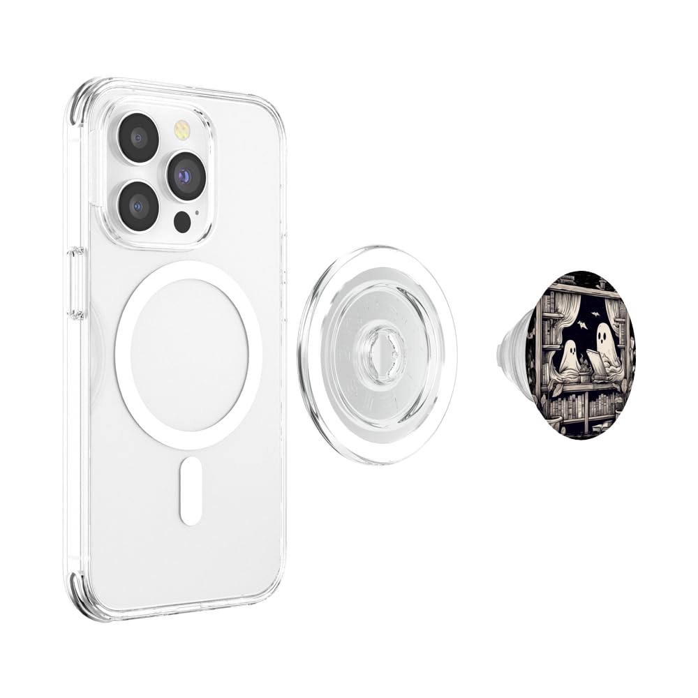 Spooky Ghosts Reading Books Library Bookworm Retro Bookish PopSockets PopGrip for MagSafe