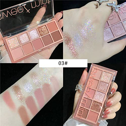 Go Ho 10 Colors Eyeshadow Palette,Matte&Glitter&Shimmer Eyeshadow Makeup,Pink Powder Light Pink Eye Shadow Shades,Naturing-Looking,Waterproof Eye Shadow Palette Makeup,03