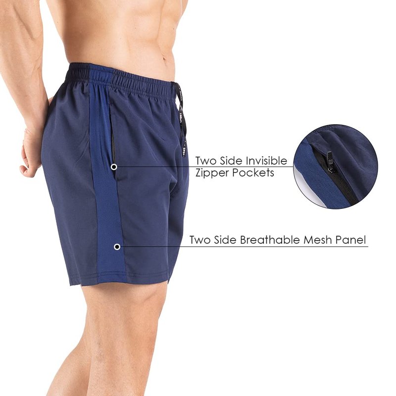 Gaglg Men's 5" Running Shorts 2 Pack Quick Dry Athletic Workout Gym Shorts with Zipper Pockets Navy/Green,XX-Large