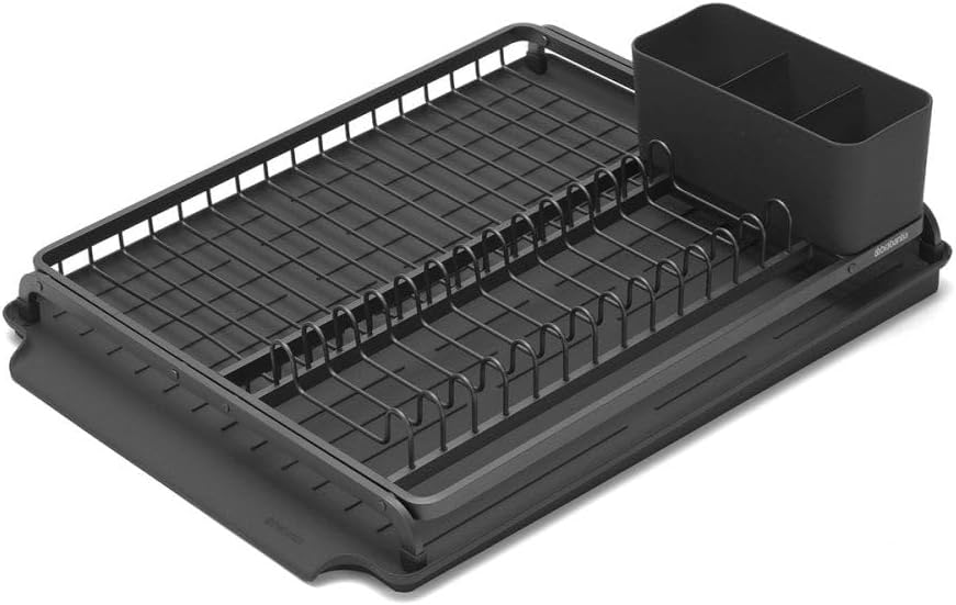 Brabantia Dish Drying Rack with Draining Tray, Large, Dark Grey