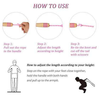 2 Pcs Jumping Rope for Kids, Lorvain Adjustable Skipping Ropes with Wooden Handle Cotton Braided for Boys Girls Jumping Ropes, for Children Students Outdoor Exercise (Blue+Pink)