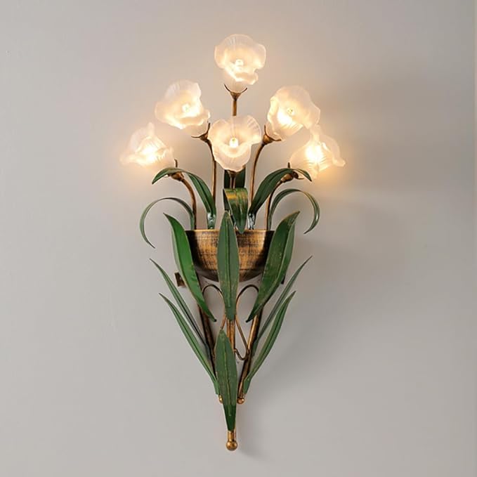Vintage Flower Shape Wall Sconce, White Frosted Glass Shade Wall Light, Elegant Bedside Wall Lamp for Entrance, Bedroom, Hallway