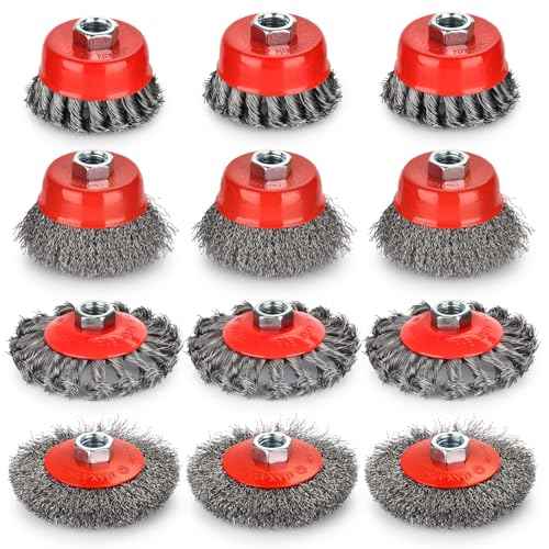 Wire Wheel for Angle Grinder 12 Pack, Coarse Crimped Wire Wheel Brush Wire Cup Brush 4 1/2 Angle Grinder Wire Wheel, Angle Grinder Attachments with 5/8-11unc Threaded Arbor.