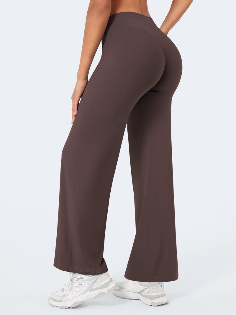 YEOREO Workout Leggings Womens No Front Seam Straight Leggings 29" High Waist Buttery Eddiy Gym Yoga Pants Plum Brown M