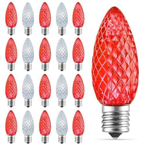 Minetom 50 Pack C9 LED Replacement Strawberry Christmas Light Bulb, Red and Pure White C9 Shatterproof Led Bulb for Christmas String Light, E17 Intermediate Base, Commercial Grade Dimmable Bulbs