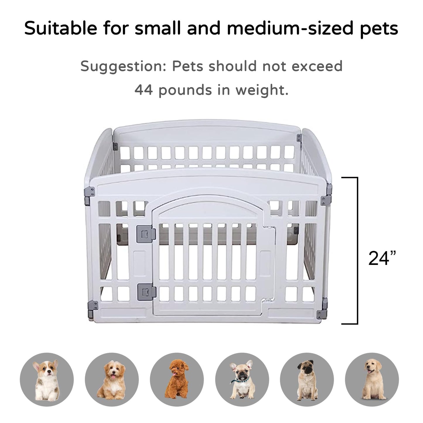 Pet Playpen Foldable Gate for Dogs Heavy Plastic Puppy Exercise Pen with Door Portable Indoor Outdoor Small Pets Fence Puppies Folding Cage 4 Panels Medium Animals House Supplies (33.5x33.5 inches)